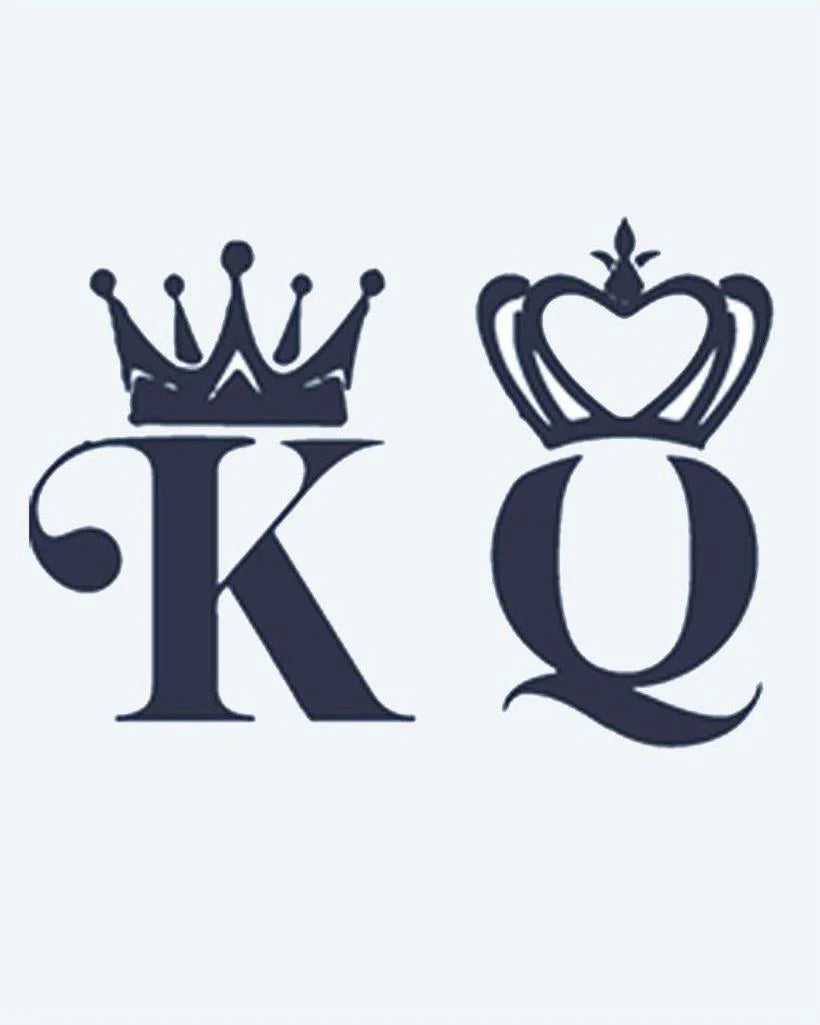 King & Queen Crowns semi-permanent tattoo design by INKON – matching, king, queen, letters, ornate illustration, 2 x 2 in (5x5cm), available at inkon.co
