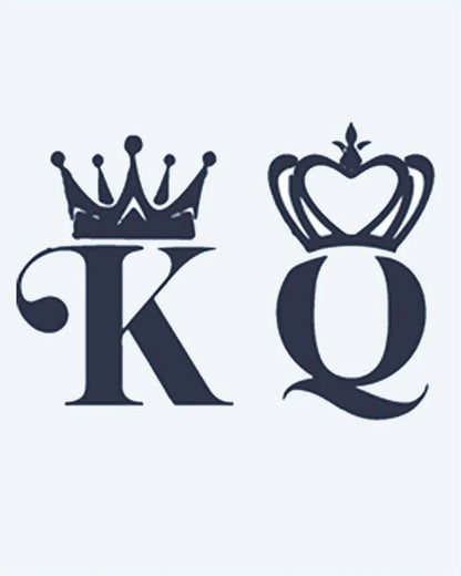 King & Queen Crowns semi-permanent tattoo design by INKON – matching, king, queen, letters, ornate illustration, 2 x 2 in (5x5cm), available at inkon.co