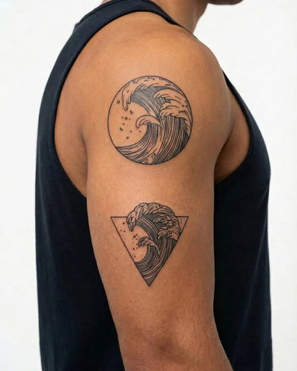 INKON Ocean Waves semi-permanent tattoo applied on a man – 4 x 7 in (10x17cm) design, realistic ink look, lasts 10 days