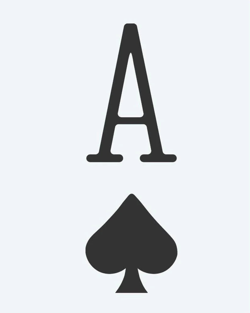 Ace of Spades semi-permanent tattoo design by INKON – letter, above, spade, suit, symbol illustration, 2 x 2 in (5x5cm), available at inkon.co