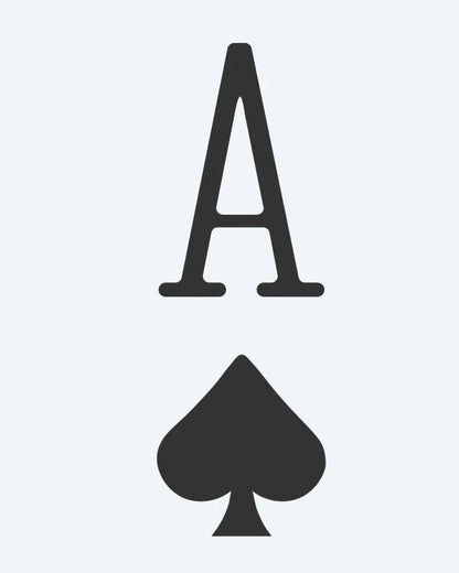 Ace of Spades semi-permanent tattoo design by INKON – letter, above, spade, suit, symbol illustration, 2 x 2 in (5x5cm), available at inkon.co
