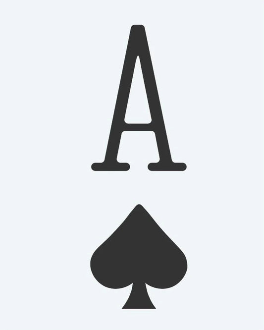Ace of Spades semi-permanent tattoo design by INKON – letter, above, spade, suit, symbol illustration, 2 x 2 in (5x5cm), available at inkon.co