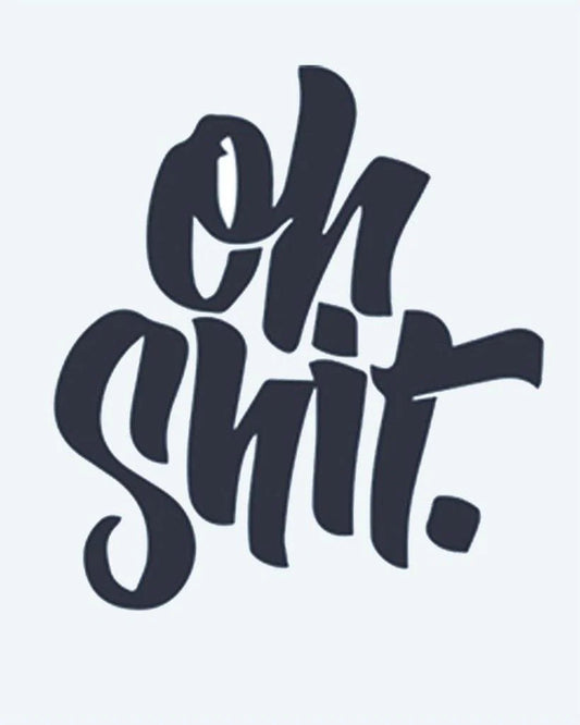 Oh Shit Lettering semi-permanent tattoo design by INKON – expressive, calligraphy, cheeky, attitude, thick illustration, 2 x 2 in (5x5cm), available at inkon.co