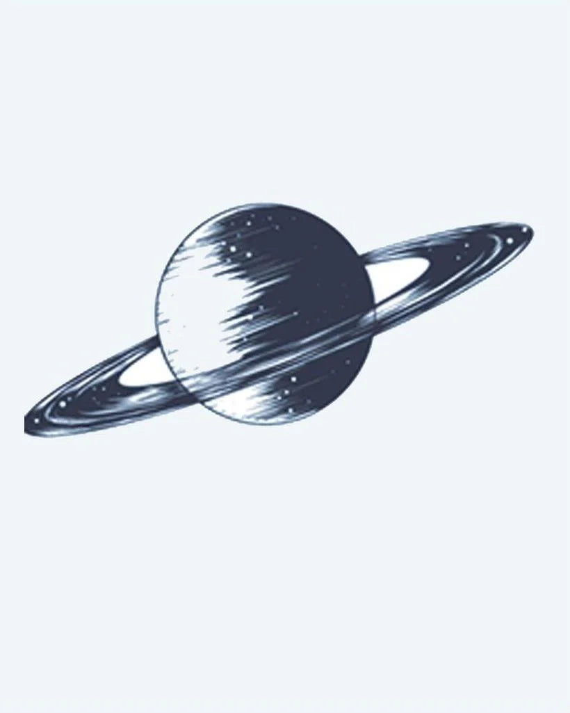 Saturn Planet semi-permanent tattoo design by INKON – beautifully, illustrated, saturn, rings, surface illustration, 2 x 2 in (5x5cm), available at inkon.co