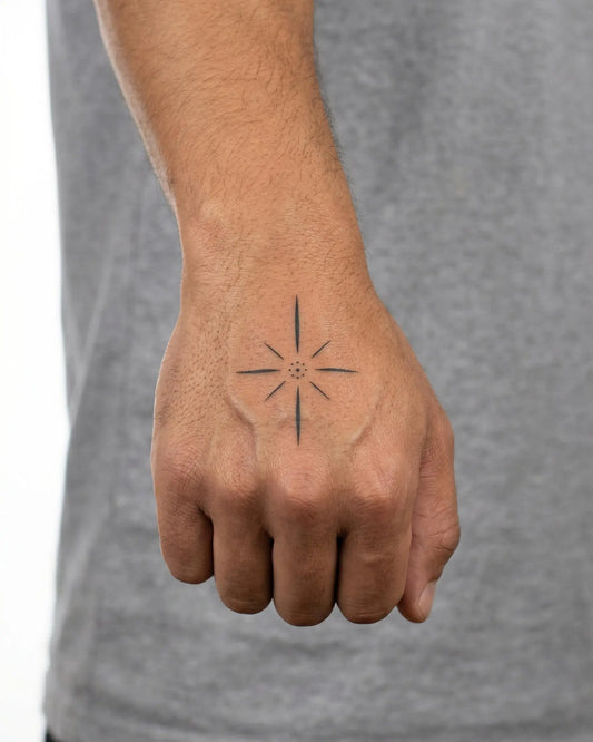 INKON Sparkle Star semi-permanent tattoo applied on a man – 2 x 2 in (5x5cm) design, realistic ink look, lasts 10 days