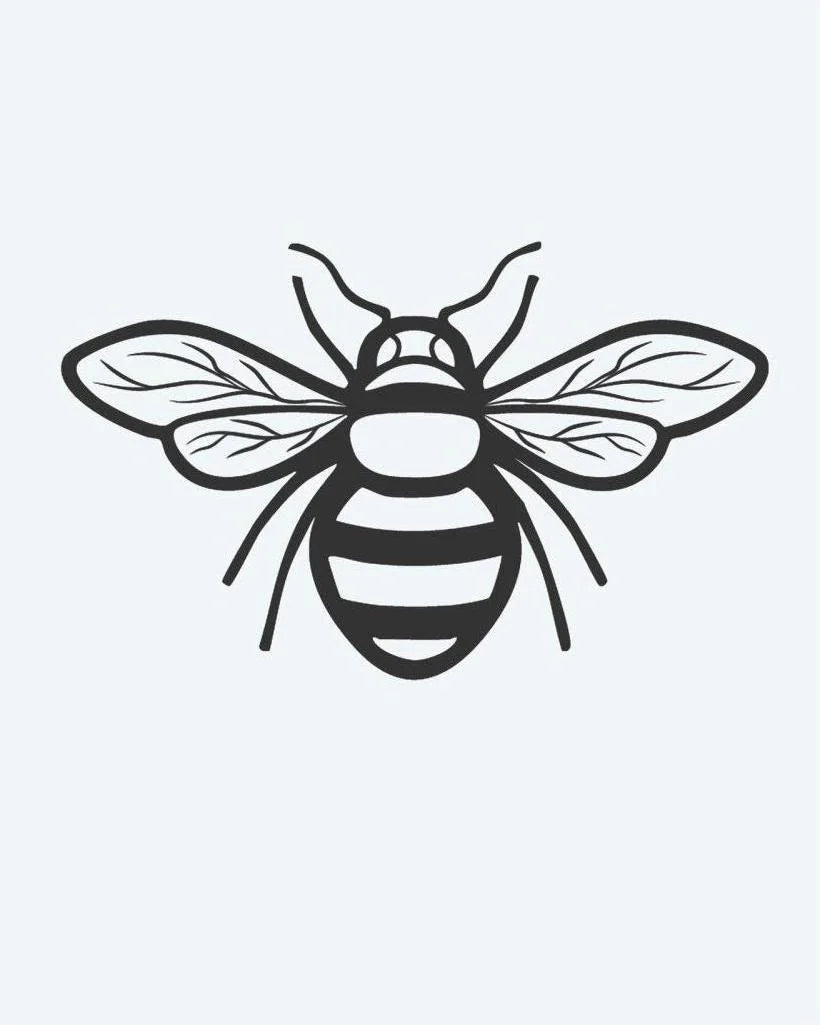 Honeybee 2 semi-permanent tattoo design by INKON – honeybee, spread, wings, striped, illustrative illustration, 2 x 2 in (5x5cm), available at inkon.co