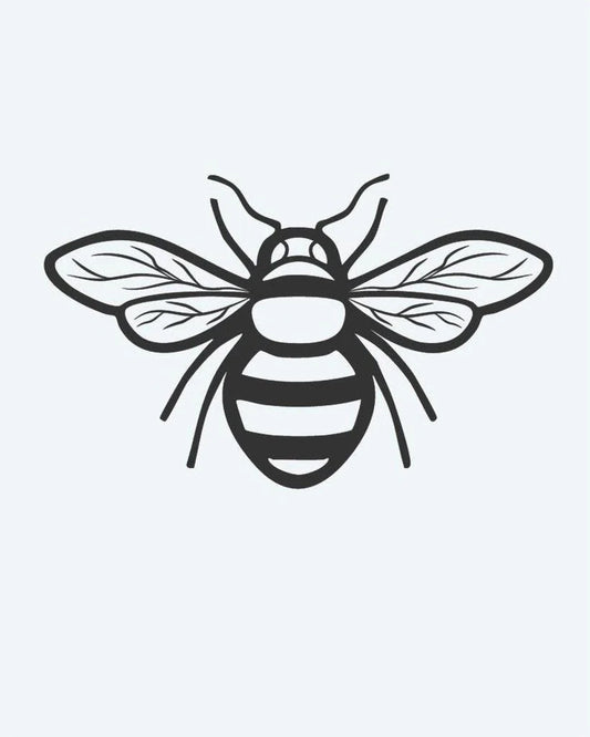Honeybee 2 semi-permanent tattoo design by INKON – honeybee, spread, wings, striped, illustrative illustration, 2 x 2 in (5x5cm), available at inkon.co
