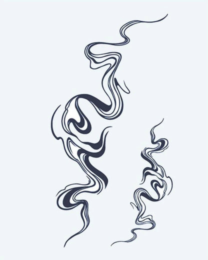 Abstract Smoke Swirls semi-permanent tattoo design by INKON – flowing, abstract, smoke, wisps, fluid illustration, 4 x 7 in (10x17cm), available at inkon.co