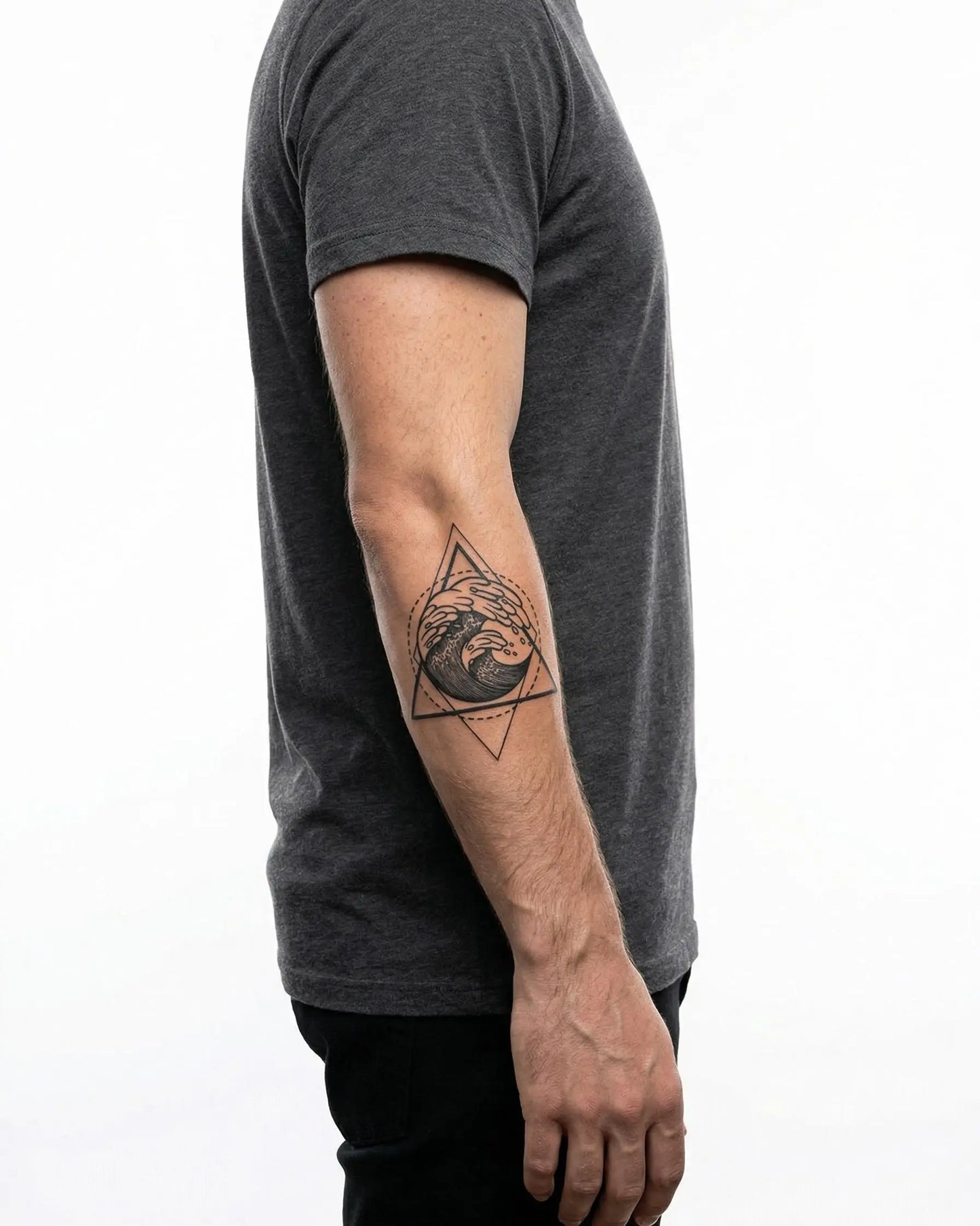 INKON Geometric Wave semi-permanent tattoo applied on a man – 3 x 4 in (7x10cm) design, realistic ink look, lasts 10 days