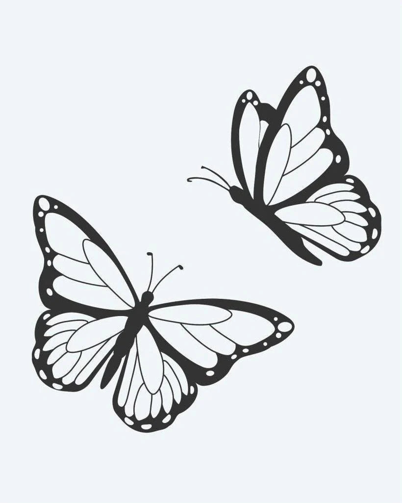 Butterfly Pair semi-permanent tattoo design by INKON – monarch, butterflies, flight, wing, patterns illustration, 2 x 2 in (5x5cm), available at inkon.co