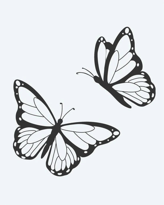 Butterfly Pair semi-permanent tattoo design by INKON – monarch, butterflies, flight, wing, patterns illustration, 2 x 2 in (5x5cm), available at inkon.co