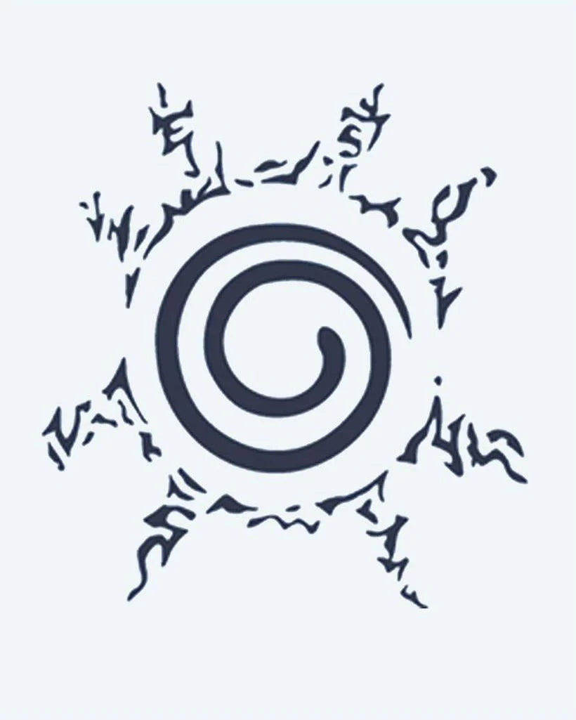 Spiral Seal semi-permanent tattoo design by INKON – spiral, surrounded, jagged, flame, rays illustration, 2 x 2 in (5x5cm), available at inkon.co