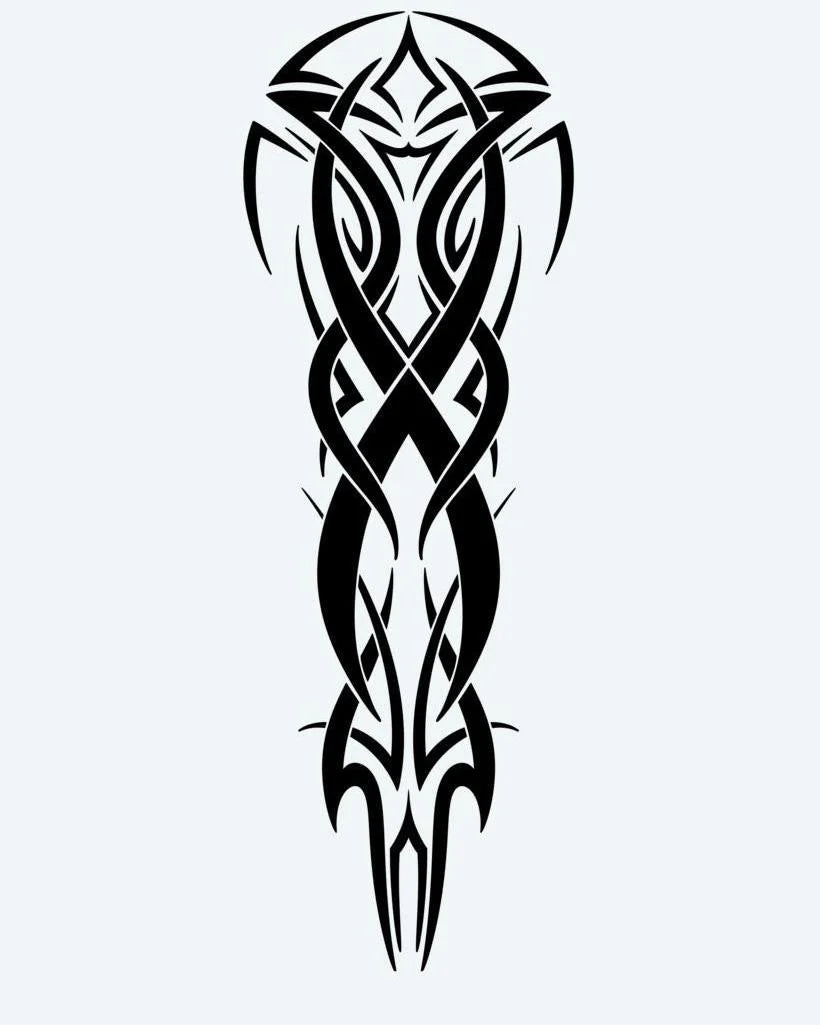 Celtic Tribal Knot Sleeve semi-permanent tattoo design by INKON – symmetrical, celtic, tribal, intertwined, knotwork illustration, 8 x 20 in (20x50cm), available at inkon.co