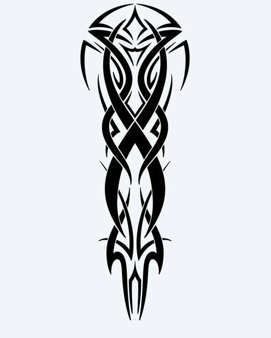 Celtic Tribal Knot Sleeve semi-permanent tattoo design by INKON – symmetrical, celtic, tribal, intertwined, knotwork illustration, 8 x 20 in (20x50cm), available at inkon.co