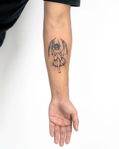 INKON Succubus semi-permanent tattoo applied on a man – 3 x 4 in (7x10cm) design, realistic ink look, lasts 10 days