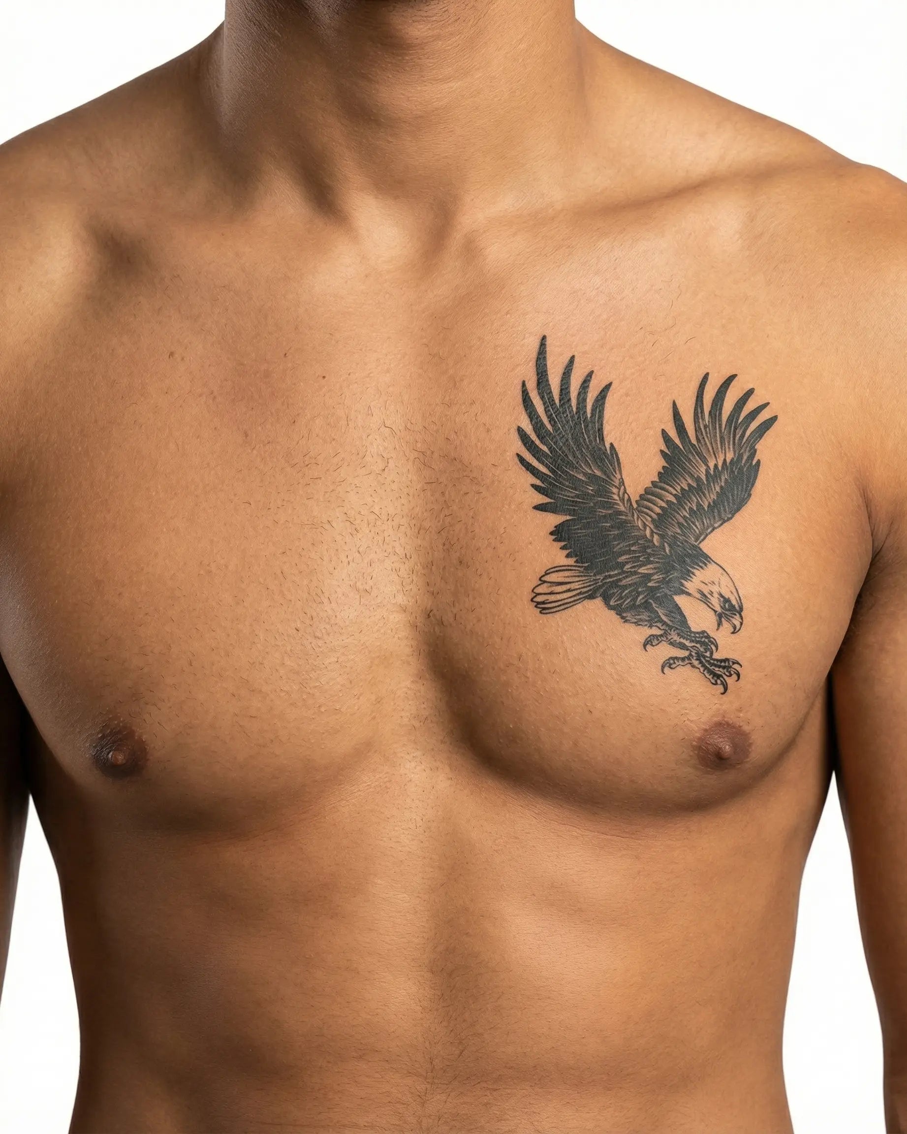INKON Bald Eagle semi-permanent tattoo applied on a man – 4 x 7 in (10x17cm) design, realistic ink look, lasts 10 days