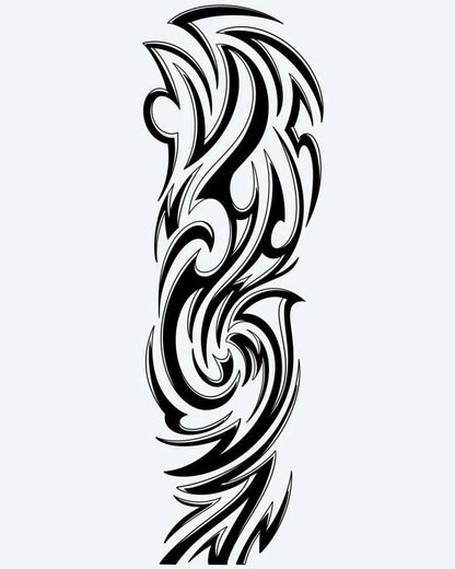 Tribal Wave Sleeve semi-permanent tattoo design by INKON – fluid, tribal, graceful, swirling, waves illustration, 8 x 20 in (20x50cm), available at inkon.co