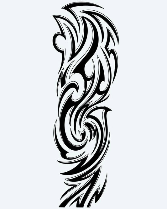 Tribal Wave Sleeve semi-permanent tattoo design by INKON – fluid, tribal, graceful, swirling, waves illustration, 8 x 20 in (20x50cm), available at inkon.co