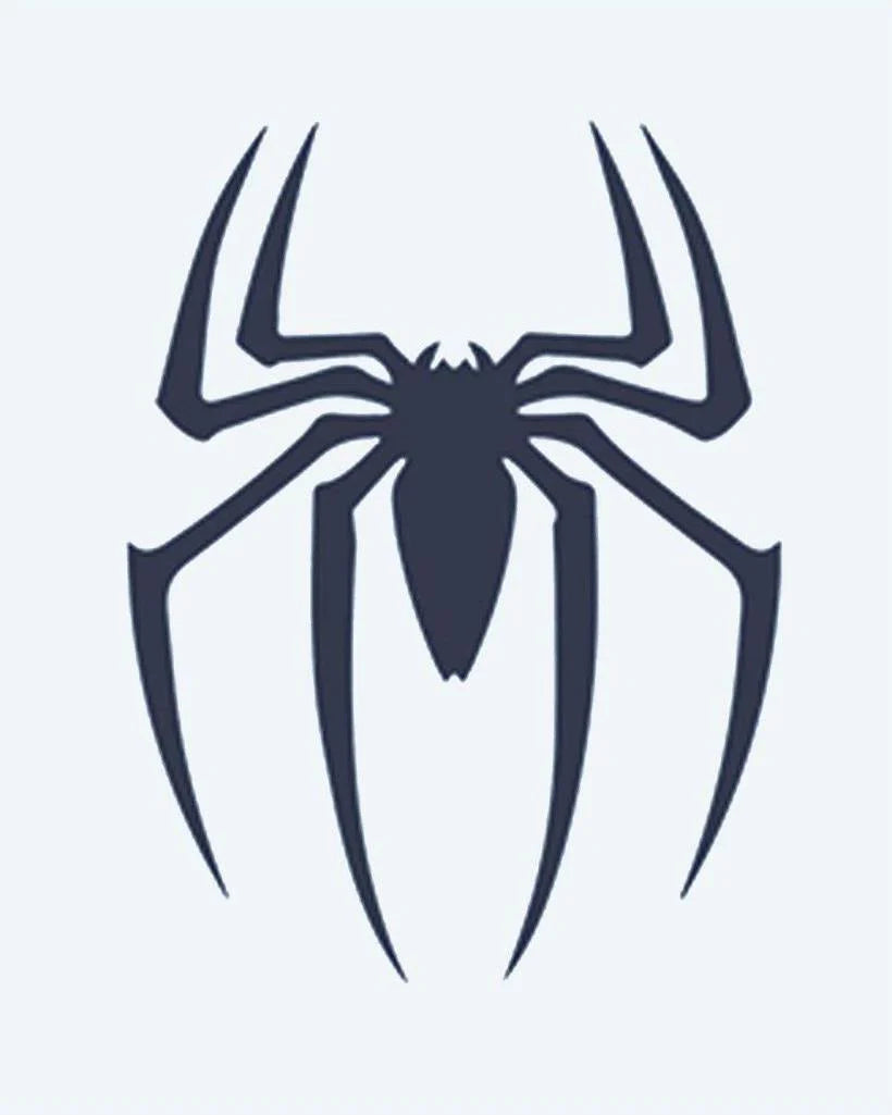 Spider Emblem semi-permanent tattoo design by INKON – spider, silhouette, long, angular, legs illustration, 2 x 2 in (5x5cm), available at inkon.co