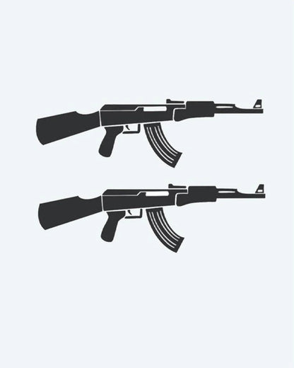 Assault Rifle Duo semi-permanent tattoo design by INKON – sheet, silhouette, assault, rifles, ribcage illustration, 3 x 4 in (6x11cm), available at inkon.co