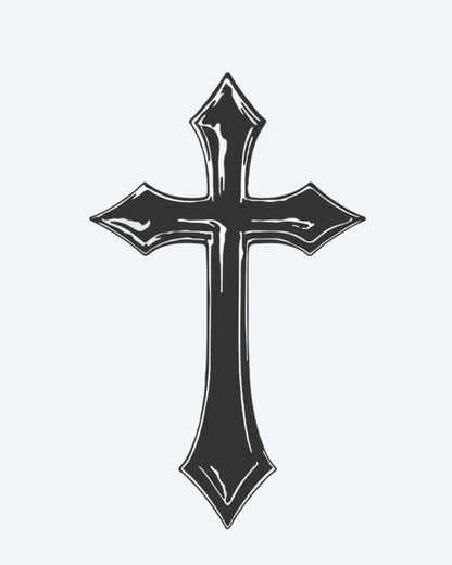 Gothic Cross semi-permanent tattoo design by INKON – gothic, cross, pointed, flared, ends illustration, 3 x 4 in (7x10cm), available at inkon.co