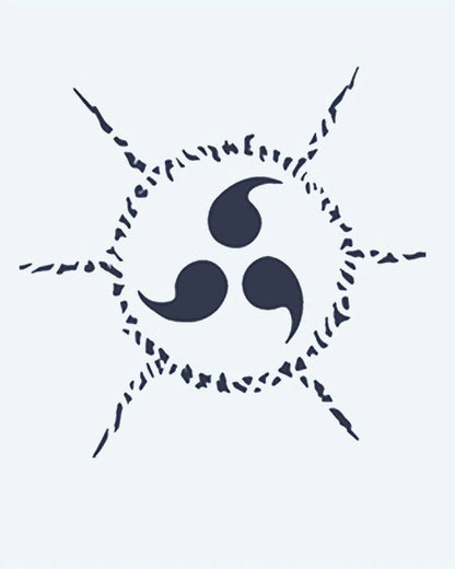 Cursed Seal Tomoe semi-permanent tattoo design by INKON – three, tomoe, seal, surrounded, jagged illustration, 2 x 2 in (5x5cm), available at inkon.co