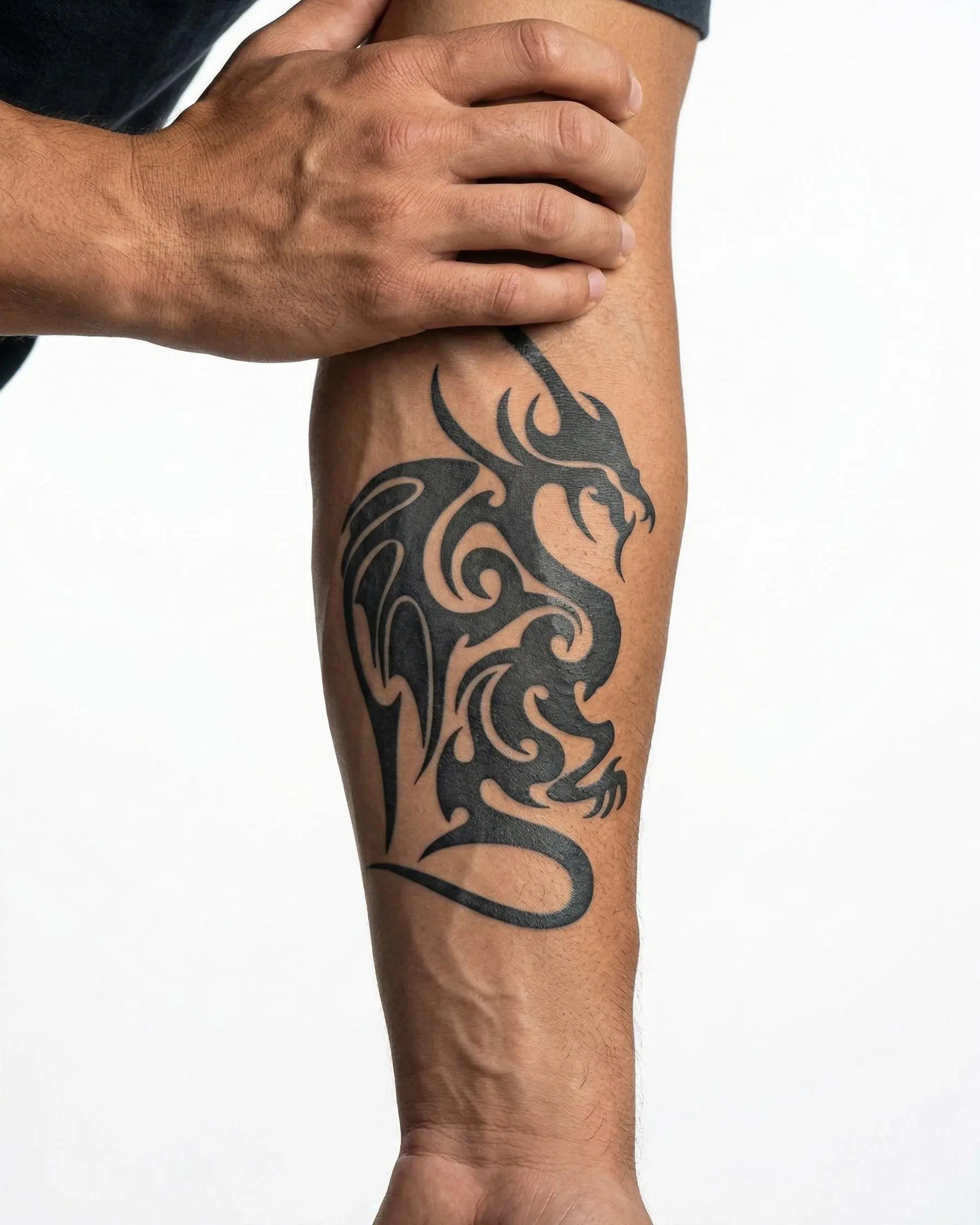 INKON Winged Dragon semi-permanent tattoo applied on a man – 4 x 7 in (10x17cm) design, realistic ink look, lasts 10 days