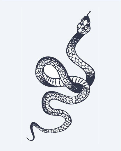 Serpent semi-permanent tattoo design by INKON – slithering, snake, scale, patterns illustration, 2 x 5 in (5x10cm), available at inkon.co