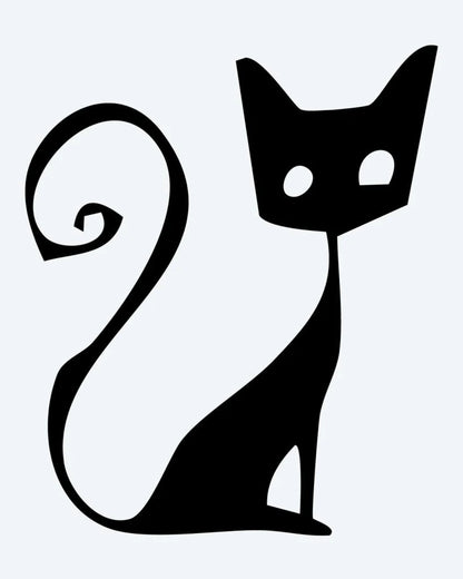 Sitting Cat Silhouette semi-permanent tattoo design by INKON – sitting, curly, tail, mysterious, eyes illustration, 2 x 2 in (5x5cm), available at inkon.co