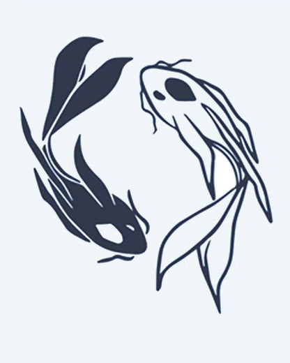 Koi Fish Duo semi-permanent tattoo design by INKON – fish, swimming, circular, formation, japanese illustration, 2 x 2 in (5x5cm), available at inkon.co