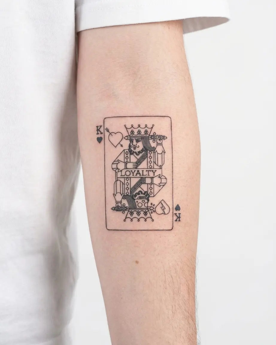 INKON King of Hearts - Loyalty semi-permanent tattoo applied on a man – 3 x 4 in (7x10cm) design, realistic ink look, lasts 10 days