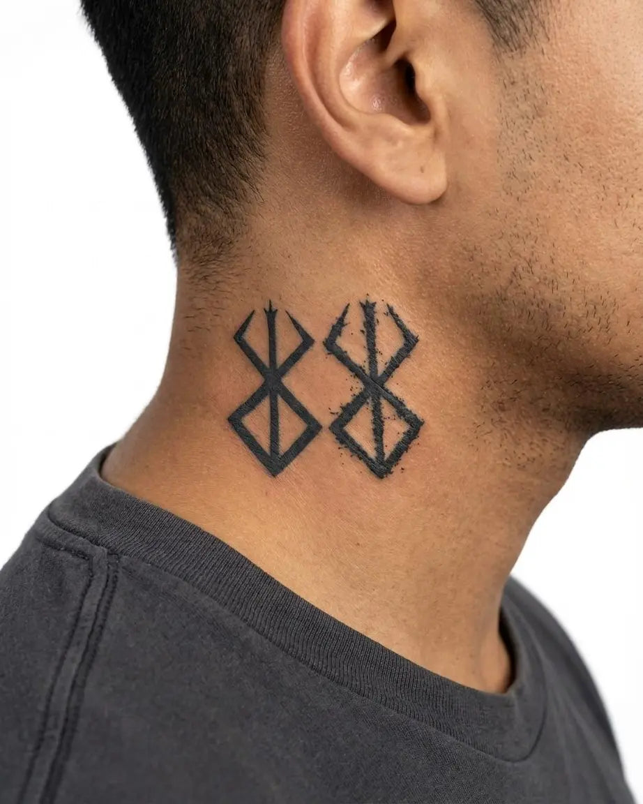INKON Norse Rune Symbol semi-permanent tattoo applied on a man – 3 x 4 in (7x10cm) design, realistic ink look, lasts 10 days