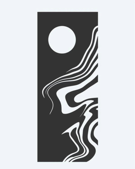 Abstract Moon & Waves semi-permanent tattoo design by INKON – artistic, full, moon, over, flowing illustration, 3 x 4 in (6x11cm), available at inkon.co