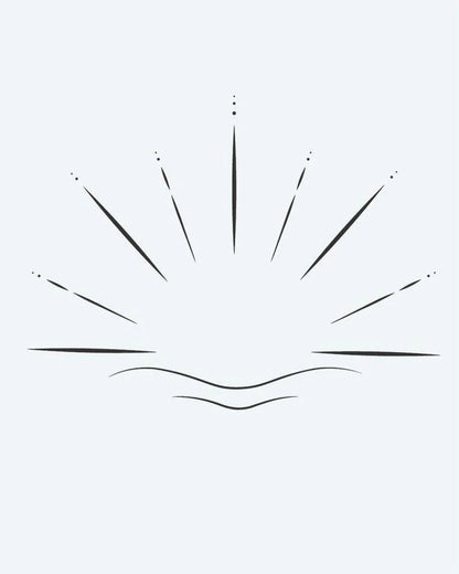 Sunrise Horizon semi-permanent tattoo design by INKON – minimalist, sunrise, radiating, rays, wavy illustration, 2 x 2 in (5x5cm), available at inkon.co