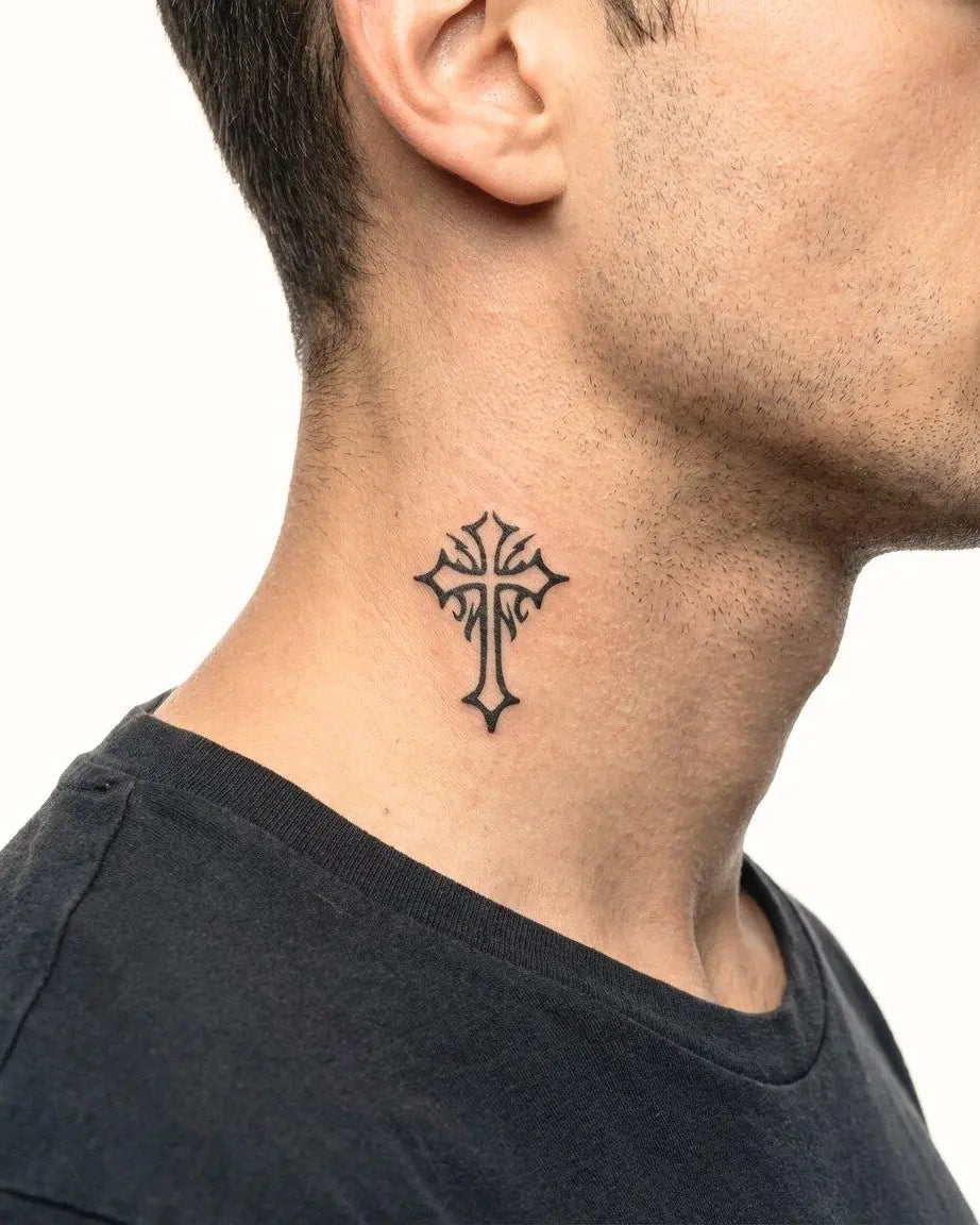 INKON Gothic Cross 3 semi-permanent tattoo applied on a man – 2 x 2 in (5x5cm) design, realistic ink look, lasts 10 days