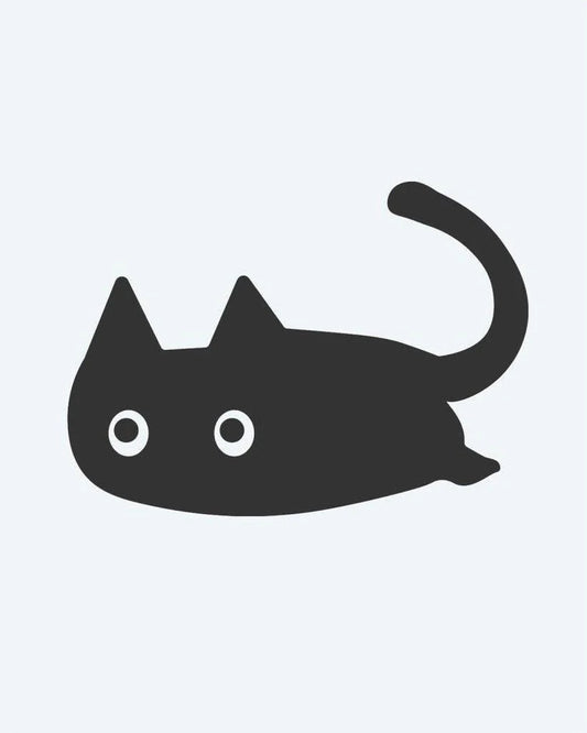 Sneaky Cat semi-permanent tattoo design by INKON – cute, crouching, silhouette, round, eyes illustration, 2 x 2 in (5x5cm), available at inkon.co