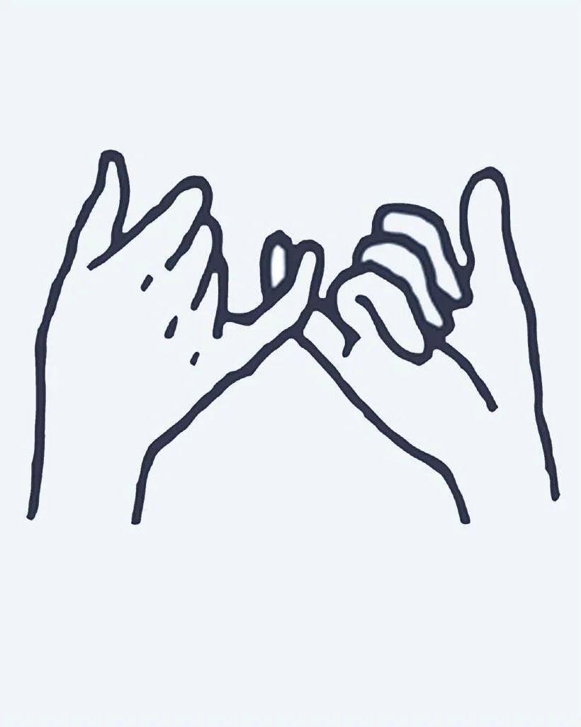 Pinky Promise 2 semi-permanent tattoo design by INKON – hands, linked, pinky, promise, gesture illustration, 2 x 2 in (5x5cm), available at inkon.co