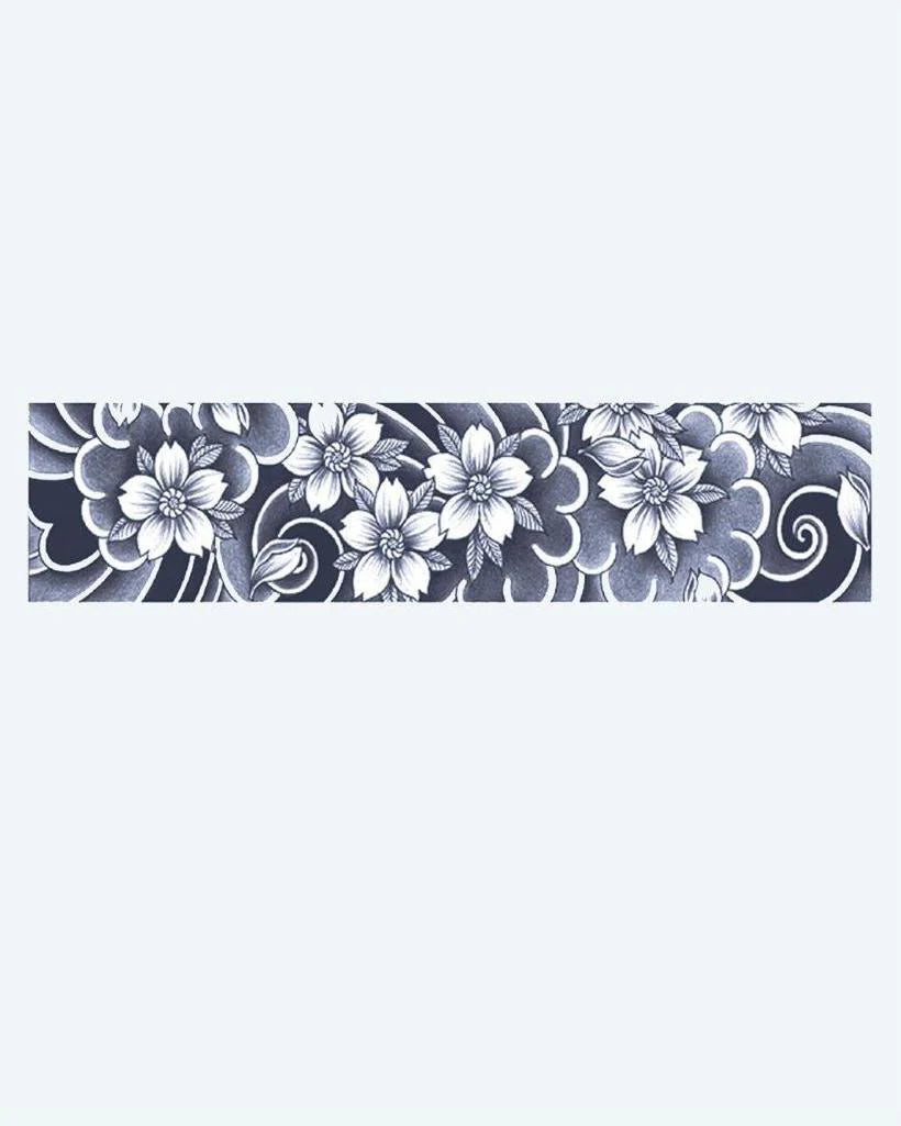 Cherry Blossom Band semi-permanent tattoo design by INKON – japanese, armband, filled, blooming, cherry illustration, 2 x 9 in (5x23cm), available at inkon.co
