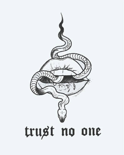 Snake & Lips - Trust No One semi-permanent tattoo design by INKON – snake, slithering, through, parted, lips illustration, 3 x 4 in (6x11cm), available at inkon.co