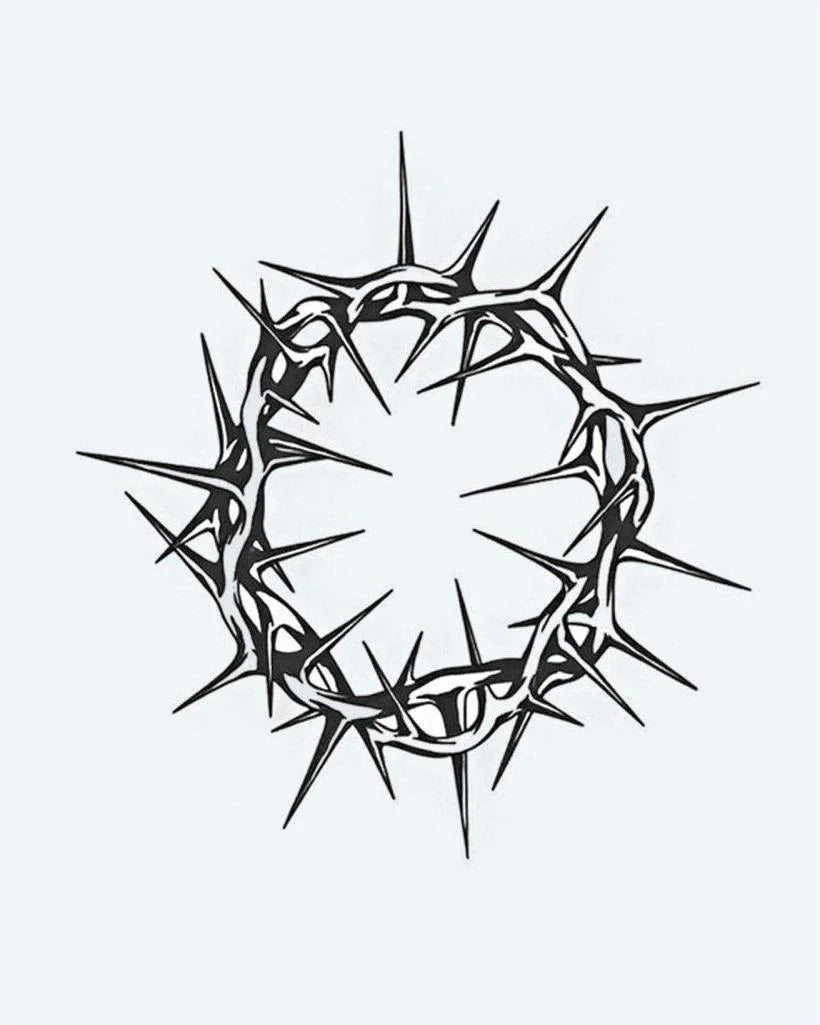 Crown of Thorns semi-permanent tattoo design by INKON – crown, thorns, circle, sharp, spikes illustration, 4 x 4 in (9x9cm), available at inkon.co