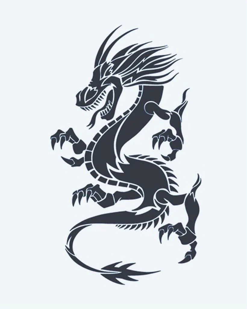 Chinese Dragon semi-permanent tattoo design by INKON – chinese, dragon, dynamic, climbing, pose illustration, 4 x 7 in (10x17cm), available at inkon.co