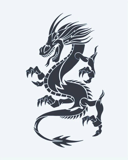 Chinese Dragon semi-permanent tattoo design by INKON – chinese, dragon, dynamic, climbing, pose illustration, 4 x 7 in (10x17cm), available at inkon.co