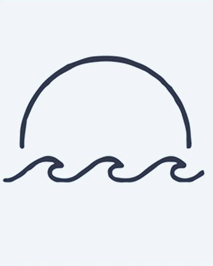 Sunset & Waves semi-permanent tattoo design by INKON – minimalist, half, setting, over, ocean illustration, 2 x 2 in (5x5cm), available at inkon.co