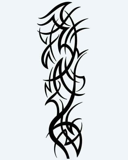 Tribal Thorns semi-permanent tattoo design by INKON – tribal, intertwined, thorny, vines, sharp illustration, 8 x 20 in (20x50cm), available at inkon.co