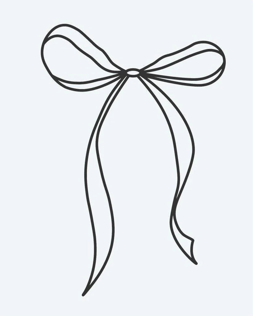 Ribbon Bow semi-permanent tattoo design by INKON – ribbon, flowing, tails, delicate, line illustration, 2 x 2 in (5x5cm), available at inkon.co
