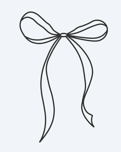 Ribbon Bow semi-permanent tattoo design by INKON – ribbon, flowing, tails, delicate, line illustration, 2 x 2 in (5x5cm), available at inkon.co