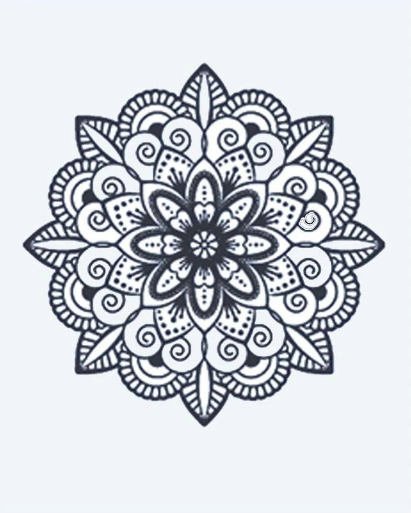 Mandala Flower semi-permanent tattoo design by INKON – mandala, flower, layered, petal, patterns illustration, 2 x 2 in (5x5cm), available at inkon.co