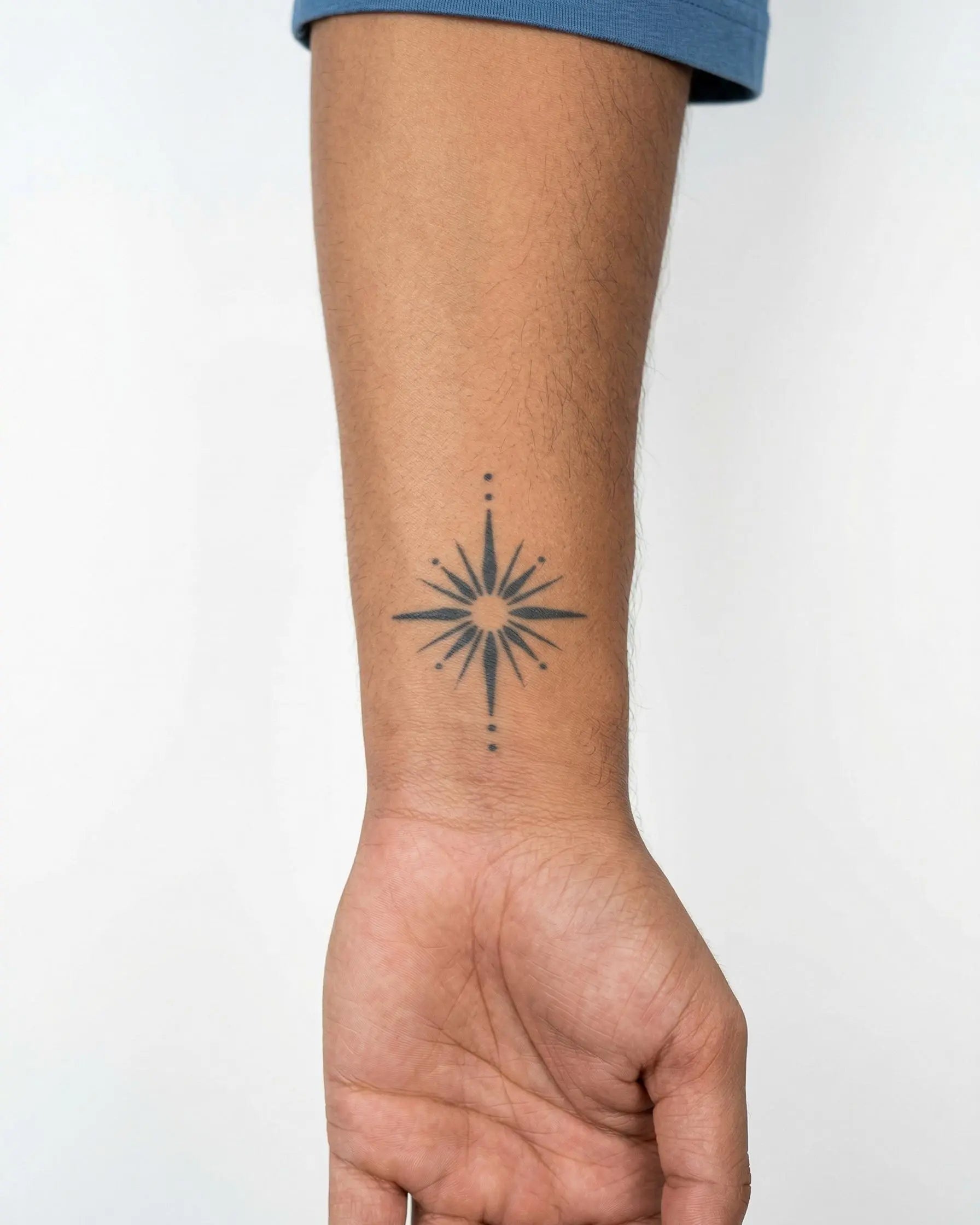 INKON Starburst semi-permanent tattoo applied on a man – 2 x 2 in (5x5cm) design, realistic ink look, lasts 10 days