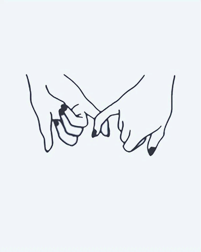 Pinky Promise semi-permanent tattoo design by INKON – sweet, pinky, promise, showing, hands illustration, 2 x 2 in (5x5cm), available at inkon.co